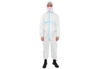 [US-W]One-piece Disposable Elastic Wrist and Hood Coverall Protective Garment White&Blue XXL