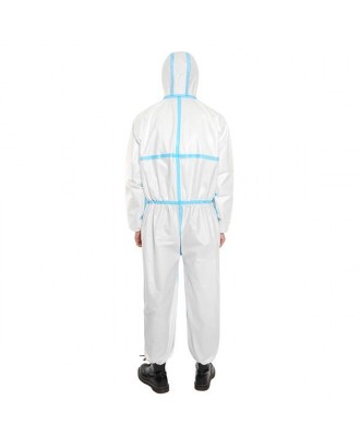 [US-W]One-piece Disposable Elastic Wrist and Hood Coverall Protective Garment White&Blue XXL