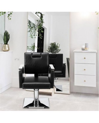 Reclining Barber Chair Square Base Hairdressing Chair Black