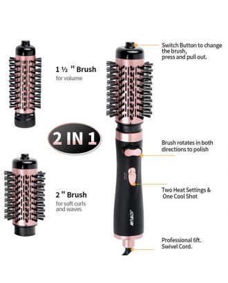 1000W 2-in-1 Hot Air Spin Brush Dryer for Styling, Smoothing and Straightening Auto-rotating Ionic Round Blow Dryer Brush Volumizer in One, Pink Gold