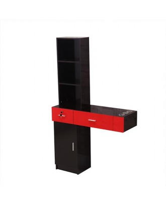 Wall Mount Beauty Salon Spa Mirrors Station Hair Styling Station Desk Black & Red
