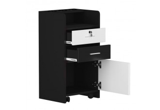 [US-W]Salon Wood Rolling Drawer Cabinet Trolley Spa 3-layer Cabinet Equipment with A Lock Black & White