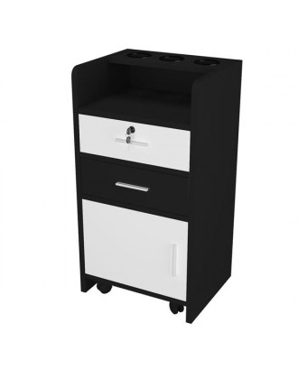 [US-W]Salon Wood Rolling Drawer Cabinet Trolley Spa 3-layer Cabinet Equipment with A Lock Black & White