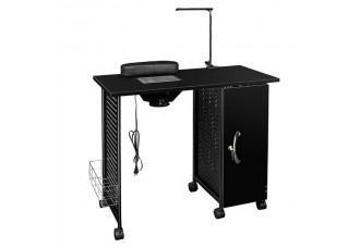 [US-W]Manicure Nail Table Station Steel Frame Beauty Salon Equipment Drawer with LED Lamp Black