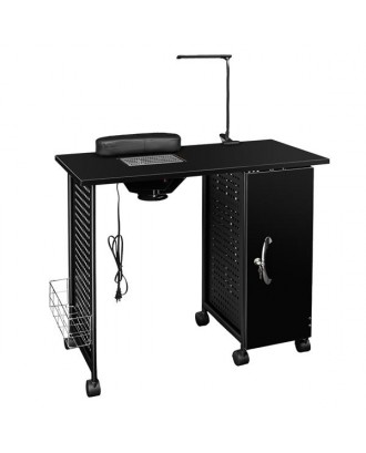[US-W]Manicure Nail Table Station Steel Frame Beauty Salon Equipment Drawer with LED Lamp Black