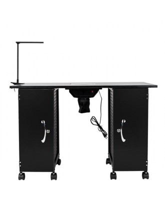 [US-W]Iron Manicure Station Large Table with LED Lamp & Arm Rest Salon Spa Nail Equipment Black