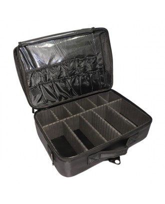 Professional High-capacity Multilayer Portable Travel Makeup Bag with Shoulder Strap Size L Black