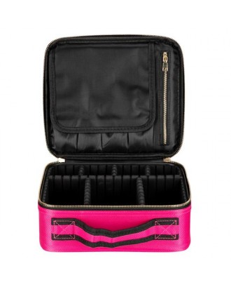 [US-W]Professional High-capacity Multilayer Portable Travel Makeup Bag Strap Rose Red