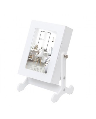 Small Mirror Jewelry Cabinet Organizer Armoire Storage Box Countertop with Stand White