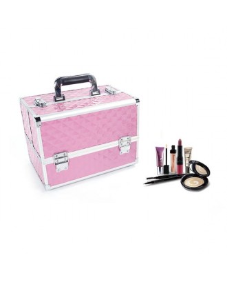 Multi-layer Professional Portable Aluminum Cosmetic Makeup Case Pink