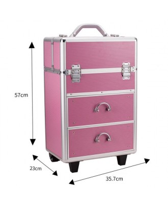 4 Tier Lockable Cosmetic Makeup Train Case with Extendable Trays Pink