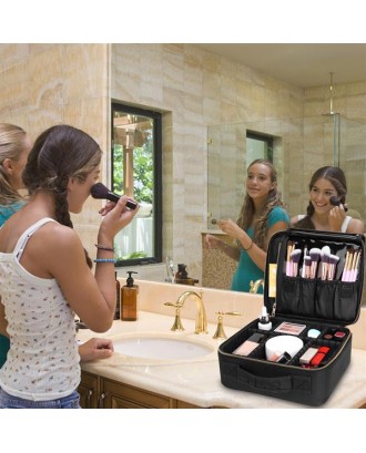 [US-W]Professional Cosmetic Makeup Bag Organizer Makeup Boxes Black-S