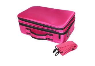 [US-W]Professional High-capacity Multilayer Portable Travel Makeup Bag with Shoulder Strap (Small) Rose Re