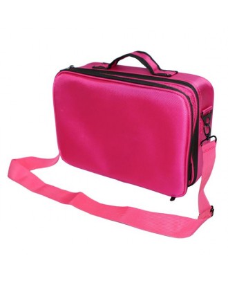 [US-W]Professional High-capacity Multilayer Portable Travel Makeup Bag with Shoulder Strap (Small) Rose Re