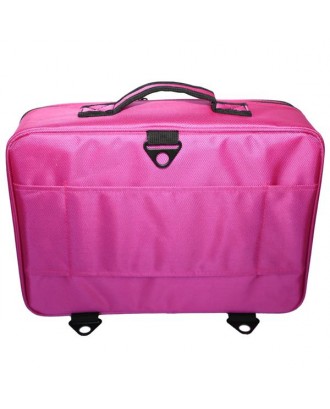 [US-W]Professional High-capacity Multilayer Portable Travel Makeup Bag with Shoulder Strap (Large) Rose Re